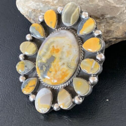 Navajo Yellow Bumblebee Jasper Cluster Ring | Authentic Native American Sterling Silver | Multi-Stone | Sz 6 | 14222