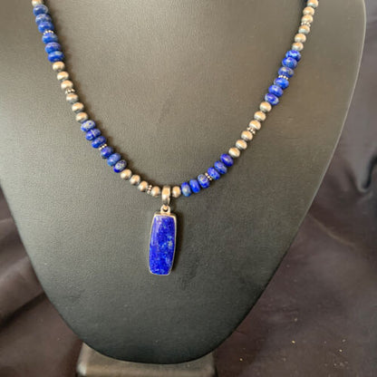 Navajo Blue Lapis Necklace Pendant | Sterling Silver | Authentic Native American Handmade | 11669 - Masha USA