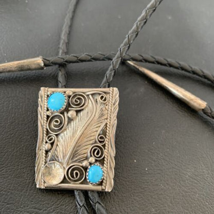 Navajo Blue Kingman Turquoise Bolo Tie | Sterling Silver | Authentic Native American Handmade | 2004