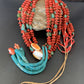 Southwestern Santo Domingo Red Coral Green Turquoise 5-Strand Jacla Necklace | 38" | Native American Handmade | 12052
