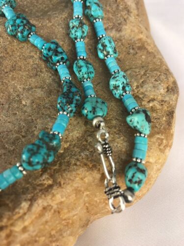 Navajo Kingman Turquoise Nugget Pendant Necklace | Sterling Silver | Multi-Stone | Southwestern Handmade
