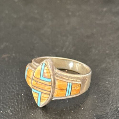 Native American Women's Navajo Blue Turquoise Spiny Oyster Inlay Ring | Sz 9.5 | 14561