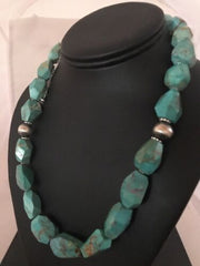 Navajo Turquoise Chunky Bead Faceted Necklace | Sterling Silver | Authentic Native American Handmade | 20" | 3367