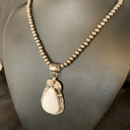 Men's Women's White Buffalo Turquoise Pendant | Sterling Silver Necklace | Native American Handmade | 14197 - Masha USA