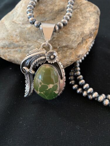 Men's Royston Turquoise Pendant Necklace | Navajo Pearls | Sterling Silver | Authentic Native American Handmade | 2575