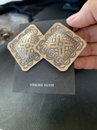 Southwestern Women's Navajo Stamped Earrings | Sterling Silver | Authentic Native American Handmade | 1673