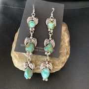 Navajo Sonoran Gold Turquoise Earrings | Sterling Silver | 3 Dangle | Authentic Native American Handmade | 13924