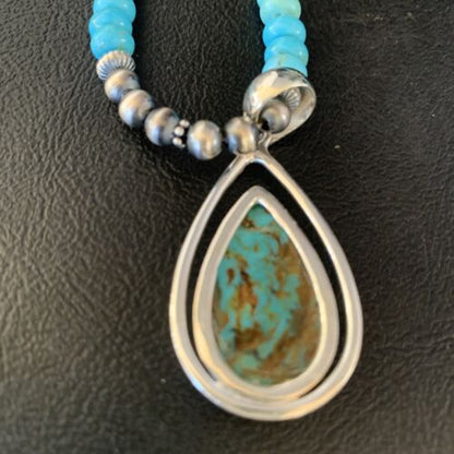 Navajo Blue Turquoise Pendant Necklace | Sterling Silver | Authentic Native American Handmade | 13869