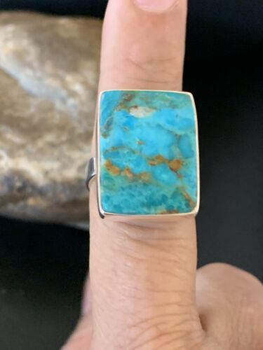 Navajo Blue Kingman Turquoise Ring | Sterling Silver | Sz 8 | Authentic Native American Handmade | 12789