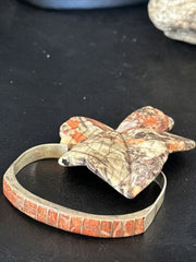 Authentic Native American Navajo Sterling Silver Bracelet | Red Spiny Oyster Inlay | Old Pawn | 14532