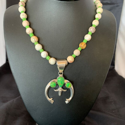Navajo Green Turquoise Gaspeite Spiny Oyster Necklace NajaPendant | Sterling Silver | 22" | 10525