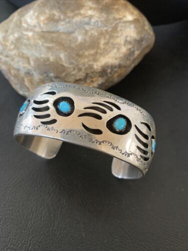 Navajo Sterling Silver Shadow Box Bear Paw Bracelet | Authentic Native American Handmade | Spencer | 1477