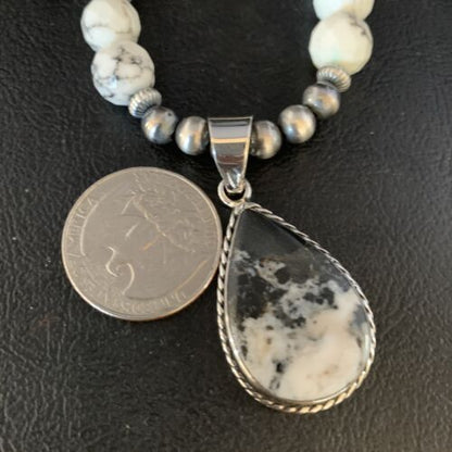 Men's Navajo White Buffalo Turquoise Pendant Necklace | Sterling Silver | Authentic Native American Handmade | 13833