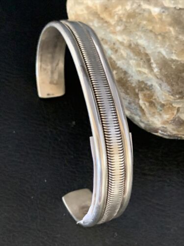 Old Pawn Southwestern Stamped Cuff Bracelet | Navajo Sterling Silver | Authentic Native American Handmade | 13831