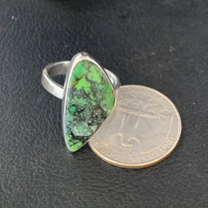 Navajo Green Mojave Turquoise Ring | Sterling Silver | Sz 7 | Authentic Native American Handmade | 14043