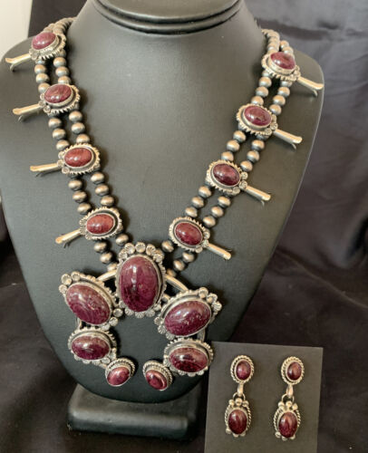 Navajo Purple Squash Blossom Naja Necklace Pendant | Sterling Silver Spiny | Authentic Native American Handmade | 12181