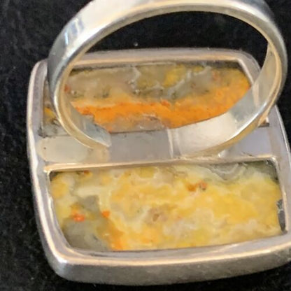 Yellow Square Bumble Bee Jasper Ring Sz 8 Adjustable | Navajo Sterling Silver | Handmade 14022