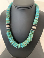 Navajo Sterling Silver Graduated Blue Green Turquoise Necklace | Authentic Native American | 24" | 248
