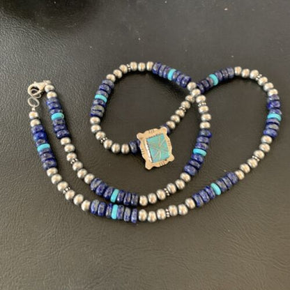 Navajo Men's Blue Lapis Turquoise Opal Inlay Pendant Necklace | Sterling Silver | 22" | 13358