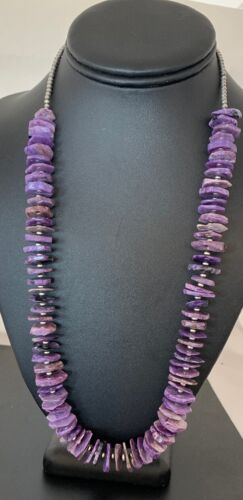Navajo Rare Charoite Strand Necklace | Sterling Silver | Authentic Native American Handmade | 24" | 2841