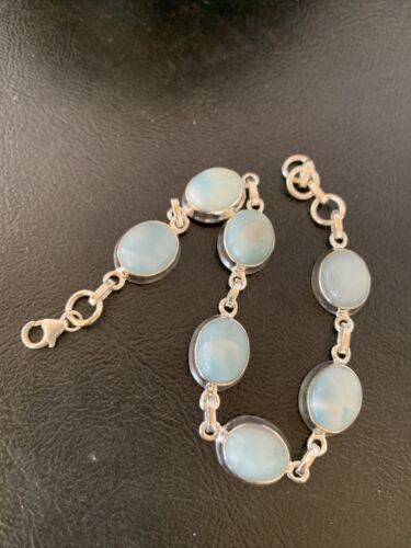 Navajo Blue Larimar 7-Link Bracelet | Sterling Silver | 7.5" | Authentic Native American Handmade | 10625