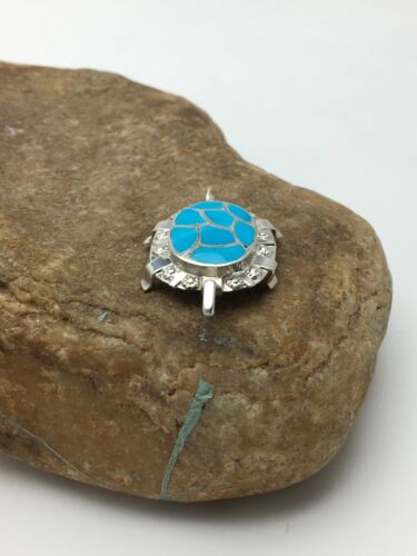 Southwestern Turquoise Zuni Turtle Pin Pendant | Sterling Silver | Native American Handmade | 2806