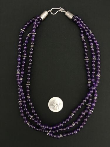 Native American Navajo 3-Strand Amethyst Necklace | Sterling Silver | 19" | 1328