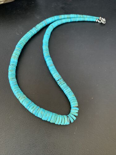 Authentic Native American Navajo Turquoise Heishi Necklace | Sterling Silver Graduated Navajo Pearls | 19" | 13214