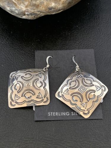 Southwestern Women's Navajo Stamped Earrings | Sterling Silver | Authentic Native American Handmade | 1663