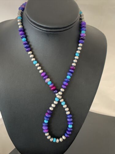 Navajo | Purple Sugilite | and Turquoise Bead Necklace | Sterling Silver | 20" | 1370