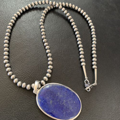 Native American Navajo Blue Lapis Pendant Necklace | Sterling Silver | Authentic Handmade | 11717