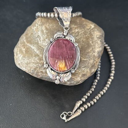 Navajo Purple Spiny Oyster Pendant Necklace | Sterling Silver | Women's | Authentic Native American Handmade | 14665