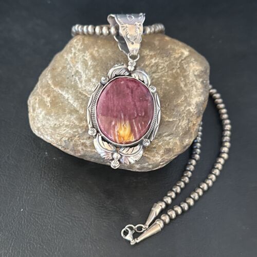 Navajo Purple Spiny Oyster Pendant Necklace | Sterling Silver | Women's | Authentic Native American Handmade | 14665