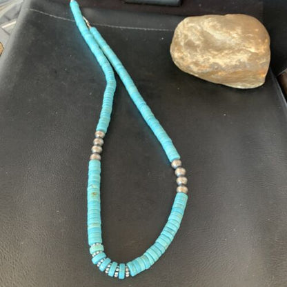 Southwestern Blue Turquoise Heishi Necklace | 8mm | 20" | Sterling Silver | 13935