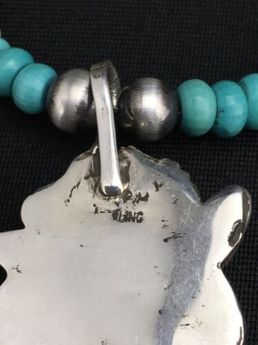 Navajo Blue Turquoise and Spiny Oyster Multi-Stone Pendant Necklace | Authentic Native American Sterling Silver | 21" | 4886 - Masha USA