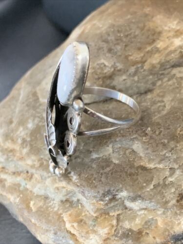 Navajo White Buffalo Turquoise Ring | Sterling Silver | Sz 7 | Authentic Native American Handmade | 12184 - Masha USA