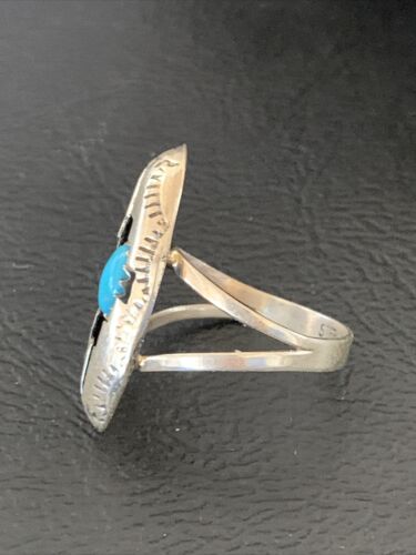 Navajo Shadowbox Blue Kingman Turquoise Ring | Sterling Silver | Sz 6 | Authentic Native American Handmade | 12457