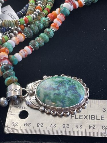 Men's Navajo Sterling Silver Necklace | Spiny Oyster & Turquoise | Moss Agate Pendant | Native American | 01625