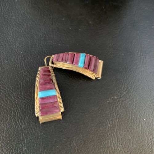 Navajo Turquoise Spiny Oyster Inlay Watch Tips | Sterling Silver & Gold-Filled | Authentic Native American Jewelry | 13727