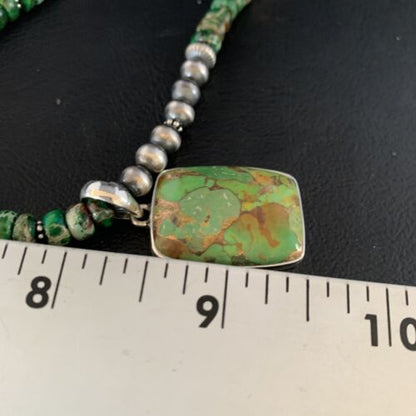 Navajo Pearls Green Mojave Turquoise Pendant Necklace | Sterling Silver | Native American Handmade | 13462