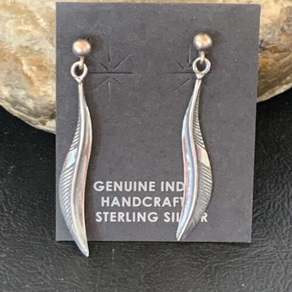 Old Pawn Southwestern Sterling Silver Dangle Feather Earrings | 1" | 12988