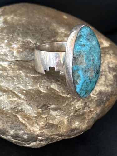 Navajo Sterling Silver Blue Kingman Turquoise Ring | Sz 10.5 | Authentic Native American Handmade | 14699