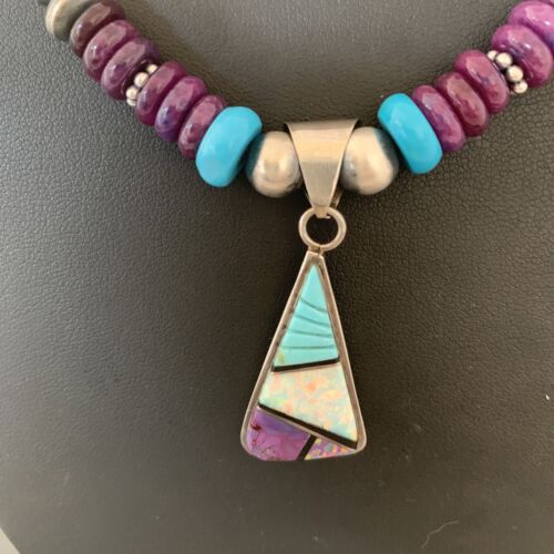 Navajo Purple Sugilite Turquoise Inlay Pendant | Sterling Silver Necklace | Authentic Native American Handmade | 02086