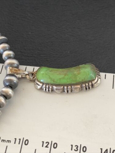 Navajo Green Gaspeite Turquoise Pendant | Sterling Silver Inlay | Authentic Native American Handmade | 12342