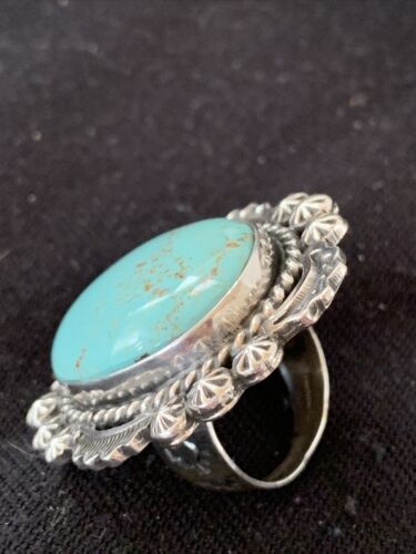 Southwestern Navajo Blue Kingman Turquoise Ring | Sterling Silver | Sz 9 | 01643