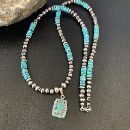 Navajo Blue Turquoise Cluster Pendant Necklace | Sterling Silver | 21" | Authentic Native American Handmade | 12578