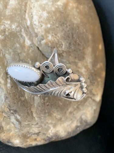 Navajo White Buffalo Turquoise Ring | Sterling Silver | Sz 8 | Authentic Native American Handmade | 12186