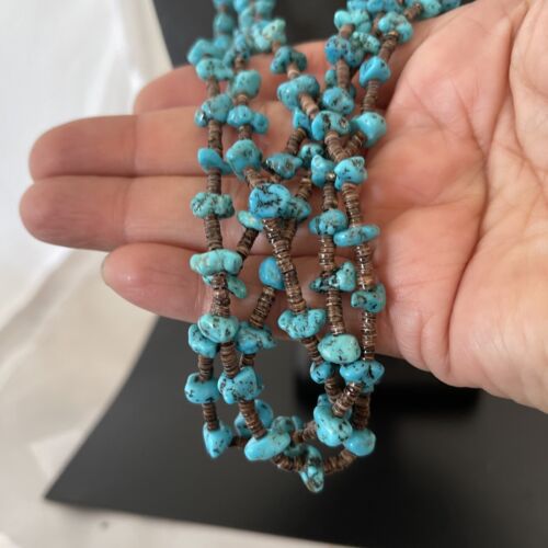 Navajo Kingman Turquoise 3 Strand Necklace | Sterling Silver | Authentic Native American Handmade | 1161