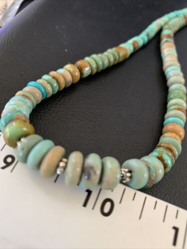 Navajo Pearls Royston Bead | Green Turquoise Necklace | Sterling Silver | 26" | Authentic Native American Handmade | 12533