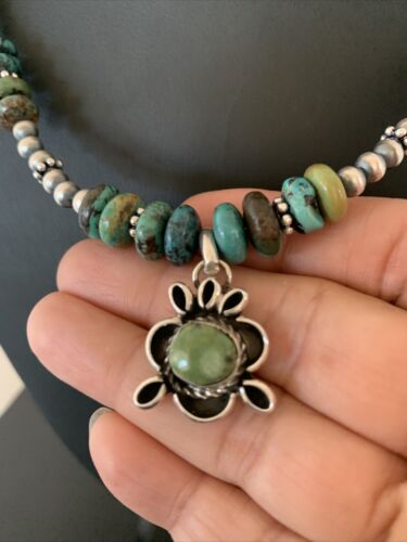 Men's Spiderweb Turquoise Pendant | Navajo Pearls Sterling Silver Necklace | Authentic Native American Handmade | 1017